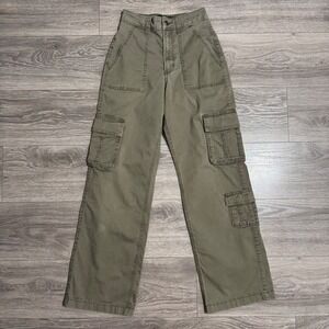 Hollister Ultra High-Rise Baggy Cargo Pants Olive Green W23R Wide Leg Utility